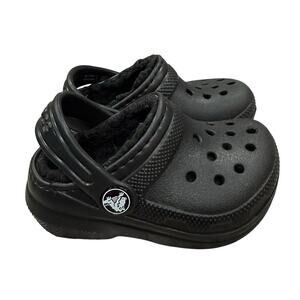 Toddler Crocs Classic Fleece Lined Clog Size C5 Black Warm Shoes Cozy Slip-On